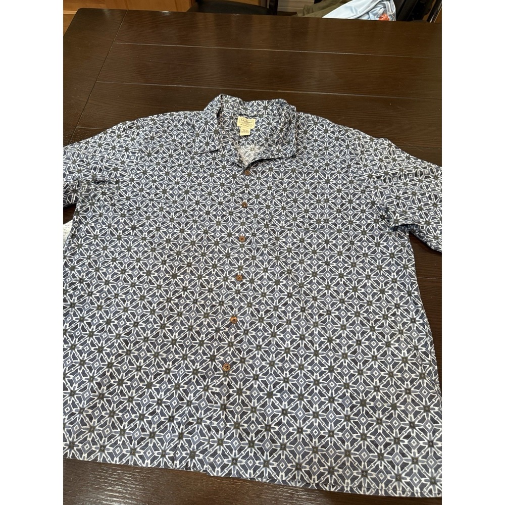 LL Bean Tropics Shirt Mariner Geometric Short Sleeve Button Up Mens Sz XXL